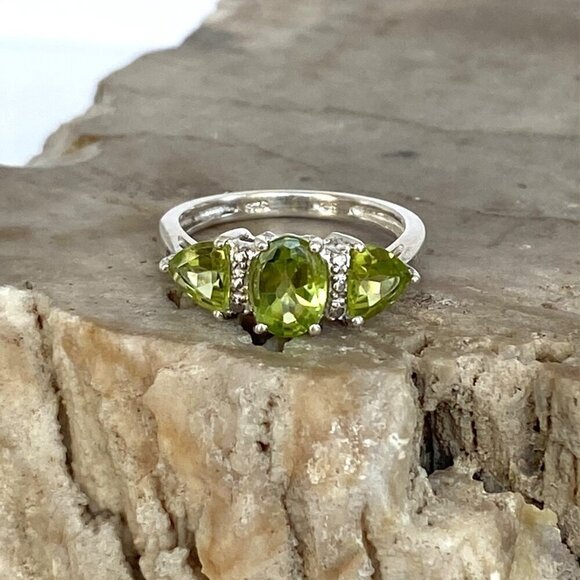 Sterling Silver 925 STS Chuck Clemency Oval Peridot 3 Stone Ring Sz 4.75 - Picture 4 of 16